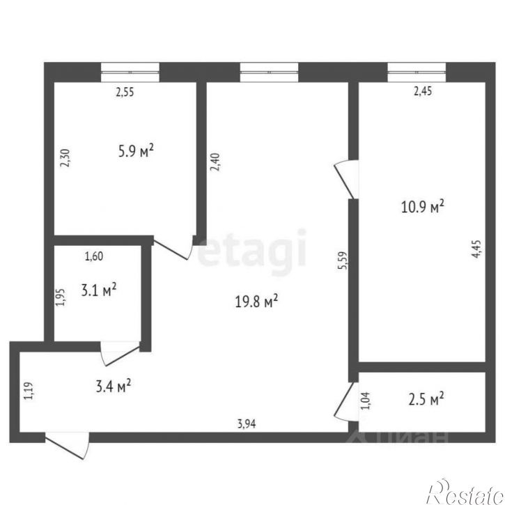 2-комн квартира улица Юрия Смирнова, 19,  д. 19