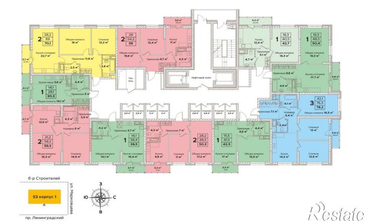 2-комн квартира в новом доме Ленинградский проспект, 53к3,  д. 53к3