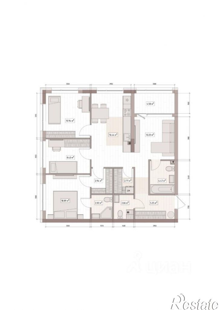 4-комн квартира в новом доме Ленинский район, улица Терешковой