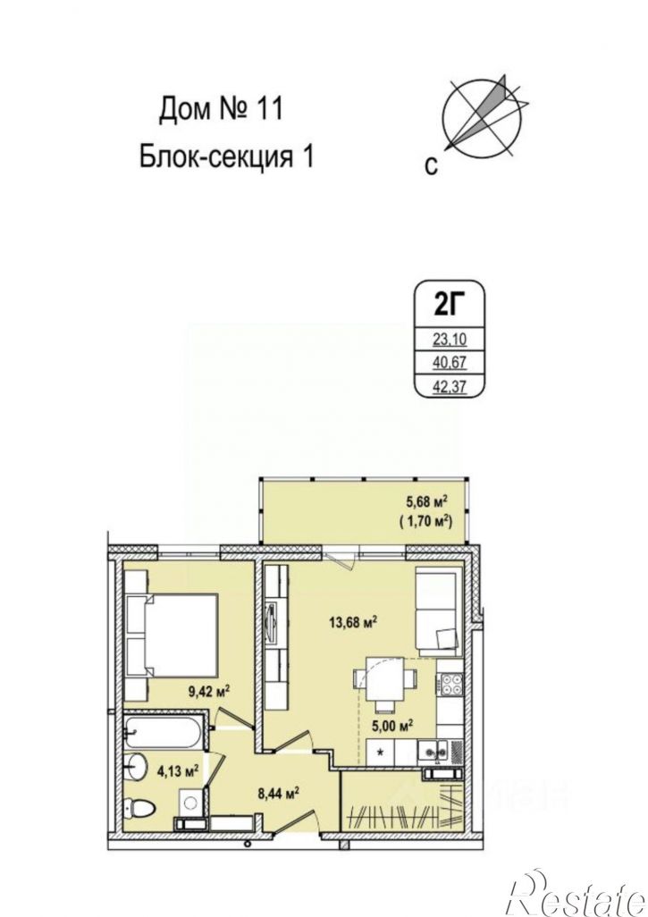 2-комн квартира в новом доме Космическая улица, 4Г