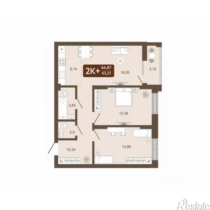 2-комн квартира в новом доме улица Сибиряков-Гвардейцев, 269,  д. 269