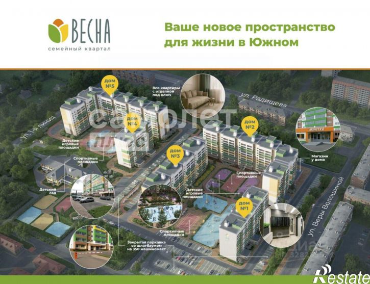 1-комн квартира в новом доме ул Радищева, 16А/1,  д. 16А/1