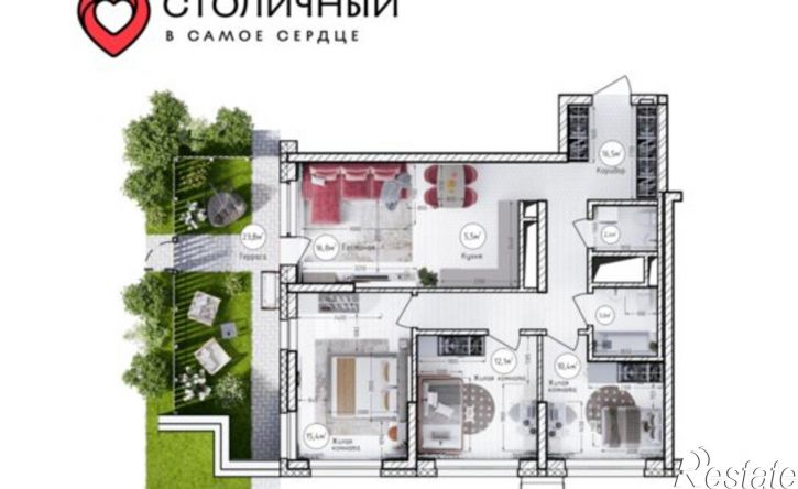 4-комн квартира в новом доме ул 1-я Заречная, 279,  д. 279