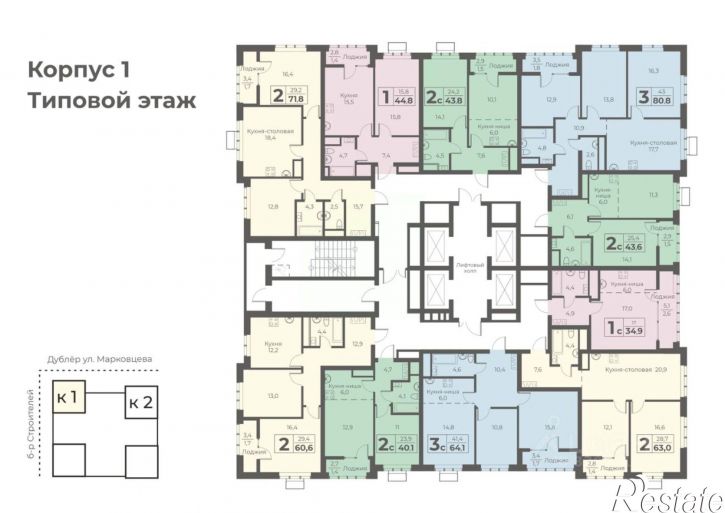 2-комн квартира в новом доме б-р Строителей, 60 5,  д. 60 5,  к. 5