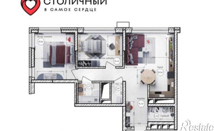 2-комн квартира в новом доме ул 1-я Заречная, 279,  д. 279