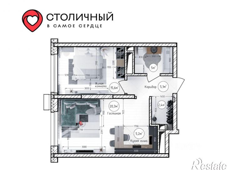 2-комн квартира в новом доме Притомский пр-кт, 23,  д. 23