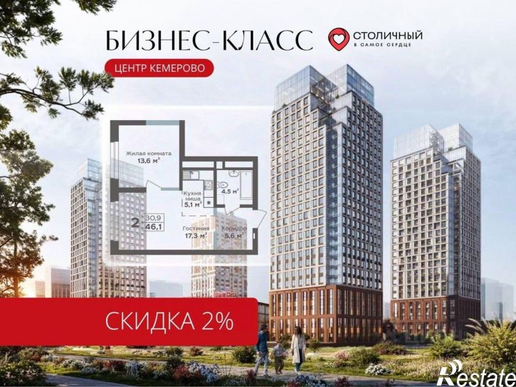 2-комн квартира в новом доме улица Терешковой, 16Б,  д. 16Б