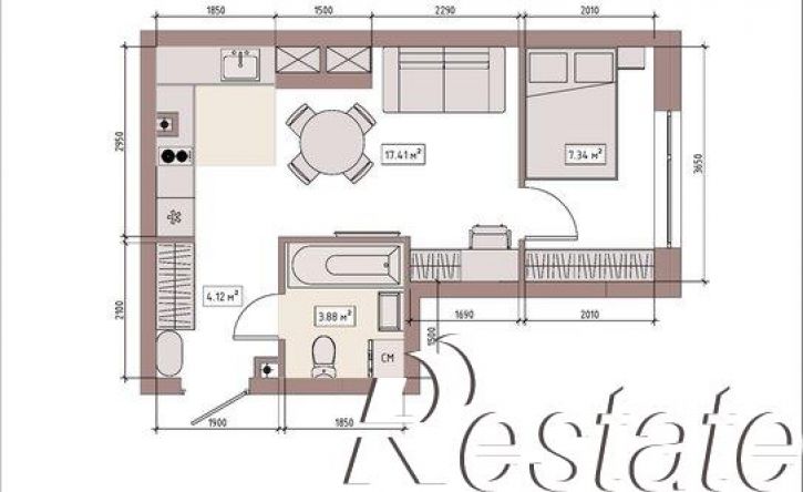 1-комн квартира в новом доме улица Терешковой, 39Б