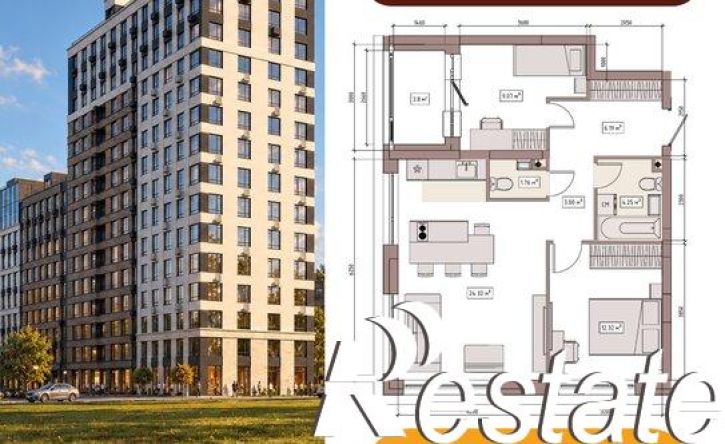 3-комн квартира в новом доме улица Терешковой, 39Б